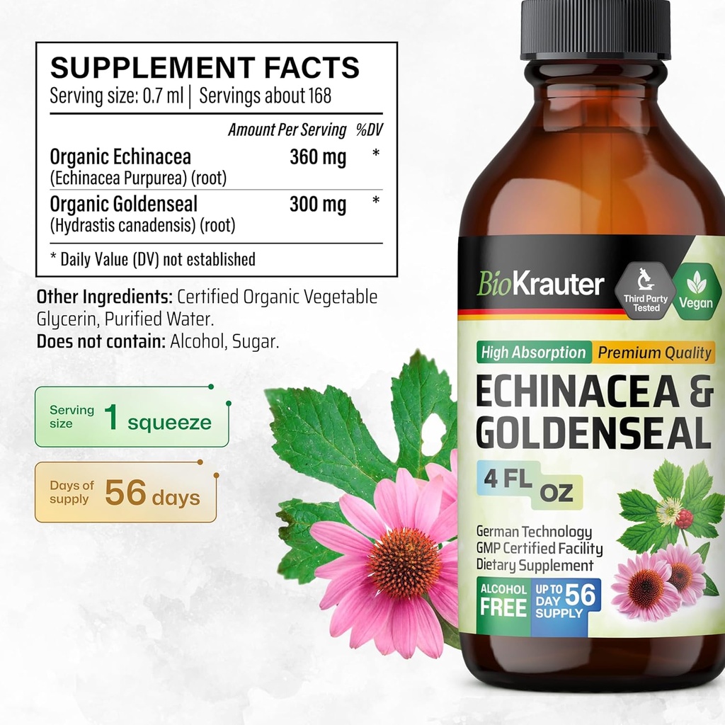 BIO KRAUTER Echinacea with Goldenseal Tincture 4 Fl. Oz. & Olive Leaf Tincture 4 Fl. Oz. 4