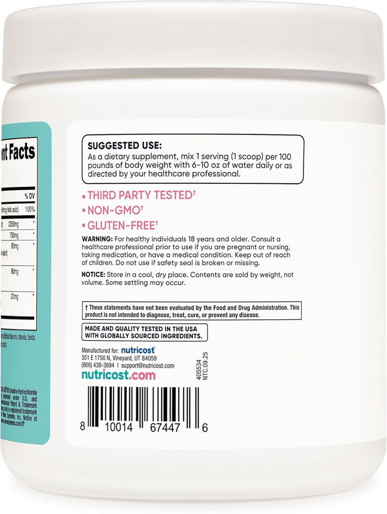 Nutricost Creatine Monohydrate Powder for Women, Micronized, Peach Mango Flavor, 50 Servings - Vegetarian, Non-GMO, Gluten Free 5