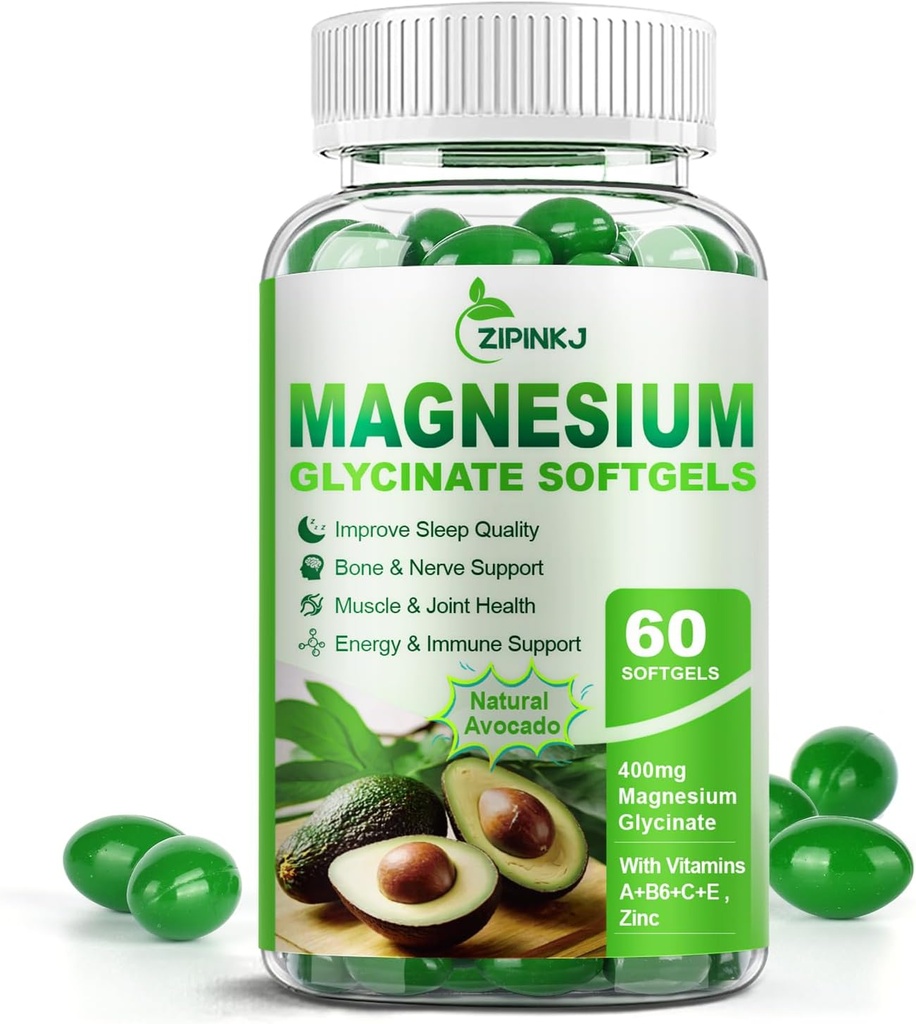 Magnesium Glycinate 400mg, High Absorption Magnesium Supplements Softgels with Vitamin E, B6, Zinc for Sleep, Calm, Muscle Relaxation & Bone Health, Gluten-Free, Non-GMO, 60 softgels 2