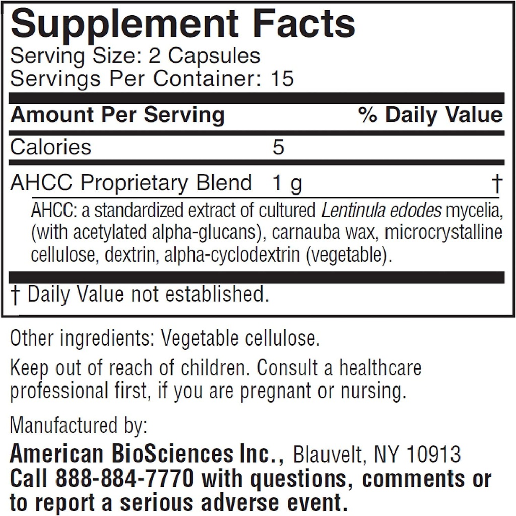 American BioSciences ImmPower | Enhanced Immune Support, Natural Killer Cell Activity & Cytokine Production | 30 Vegetarian Capsules, 500mg of AHCC per Capsule (2 Pack) 3