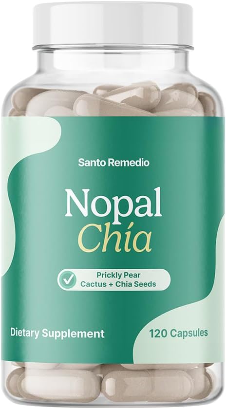 Santo Remedio Nopal Chia, Prickly Pear Cactus and Chia Powder Dietary Supplement, Clinically Proven Ingredients, Gluten Free, Non-GMO, No Added Sugar, 120 Capsules, 60 Servings Per Container 2