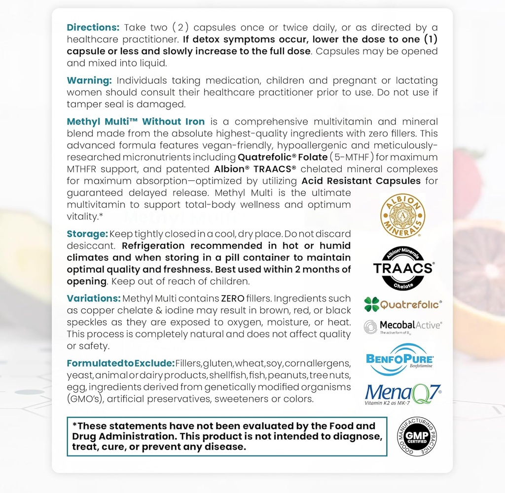 Pure Therapro Rx Methylated Multivitamin for Men and Women | Methyl Multi Without Iron + Methyl B12 & Methylfolate | Pharma Grade | 120 Capsules, 2-Month Supply 6