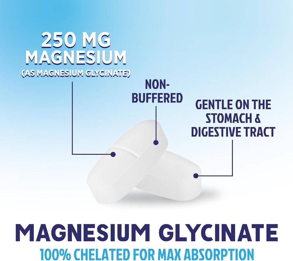 Magnesium Glycinate 250mg - 100% Chelated Magnesium for Max Absorption - Sleep Support, Muscle, Nerves, Bone & Heart Health Support, Best Mag Supplement, Vegan Non-GMO, 3rd Party Tested - 180 Tablets 4