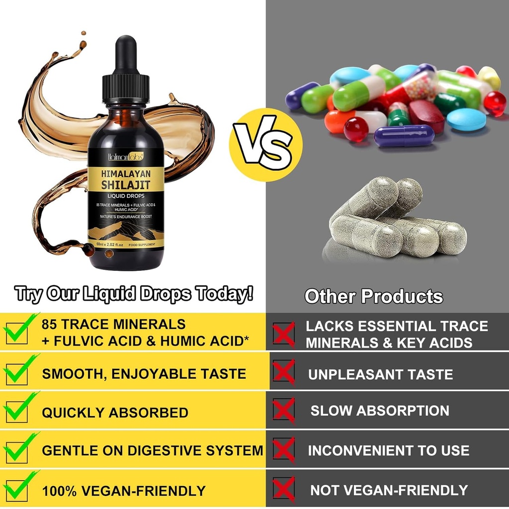 Shilajit Pure Himalayan Organic Resin Drop, Pure Himalayan Shilajit Resin Liquid Gold Supplement, Shilajit Organic Drop Rich in 85+ Trace Minerals, Shilajit for Men & Women (2.02 Fl Oz (Pack of 2)) 5