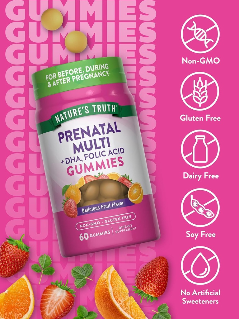 Nature's Truth Prenatal Multivitamin Gummies | with DHA & Folic Acid | 60 Count | Fruit Flavor | Non-GMO & Gluten Free Supplement 4