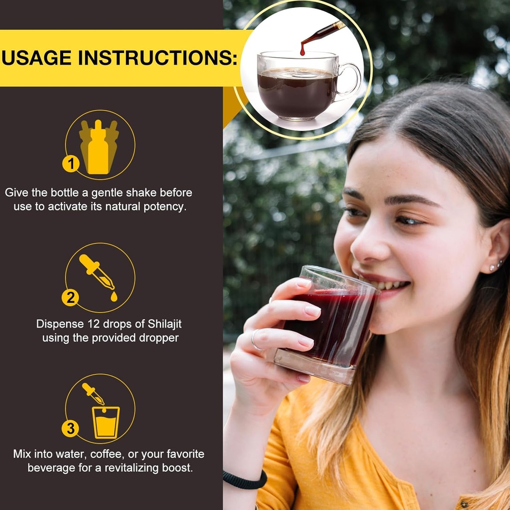 Shilajit Pure Himalayan Organic Resin Drop, Pure Himalayan Shilajit Resin Liquid Gold Supplement, Shilajit Organic Drop Rich in 85+ Trace Minerals, Shilajit for Men & Women (2.02 Fl Oz (Pack of 2)) 6