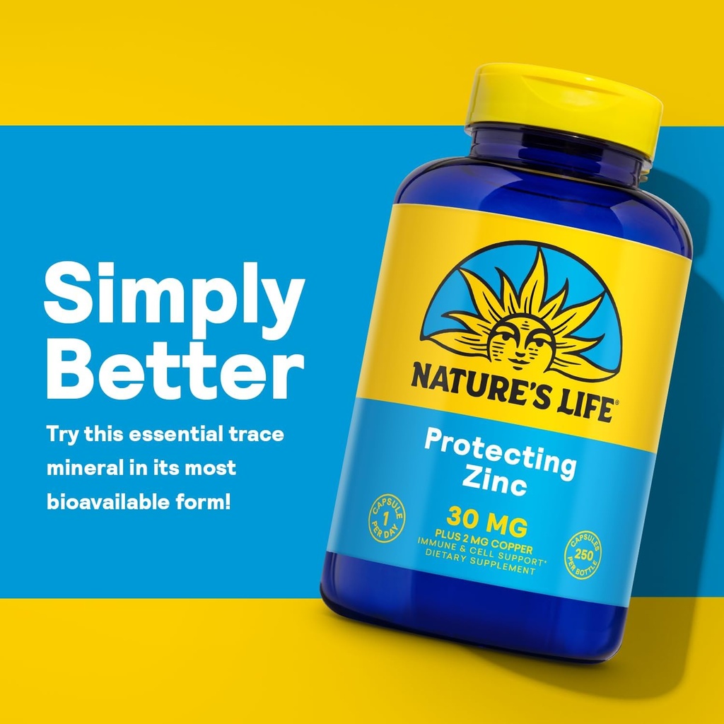 Nature's Life Zinc Picolinate 30mg Plus 2mg of Copper - Chelated Zinc Supplement for Immune, Cardiovascular, Skin, Cellular Function, and Muscle Support - 60-Day Guarantee - 250 Servings, 250 Capsules 5
