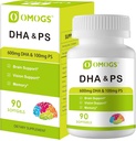 OMOGS Algae DHA - 600 mg Omega-3 DHA Softgels, with Phosphatidylserine & Walnut Oil, Supports Healthy Brain Function, Vision, Eye & Memory, Gluten Free, Non-GMO Vegan Algae Oil, 90 Softgels 2
