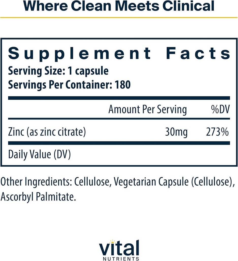 Vital Nutrients Zinc Citrate 30mg | Easily Absorbed Immune Support Supplement* | Vegan Zinc Supplement | Gluten, Dairy, Soy Free | Non-GMO | 30mg | 180 Capsules 3