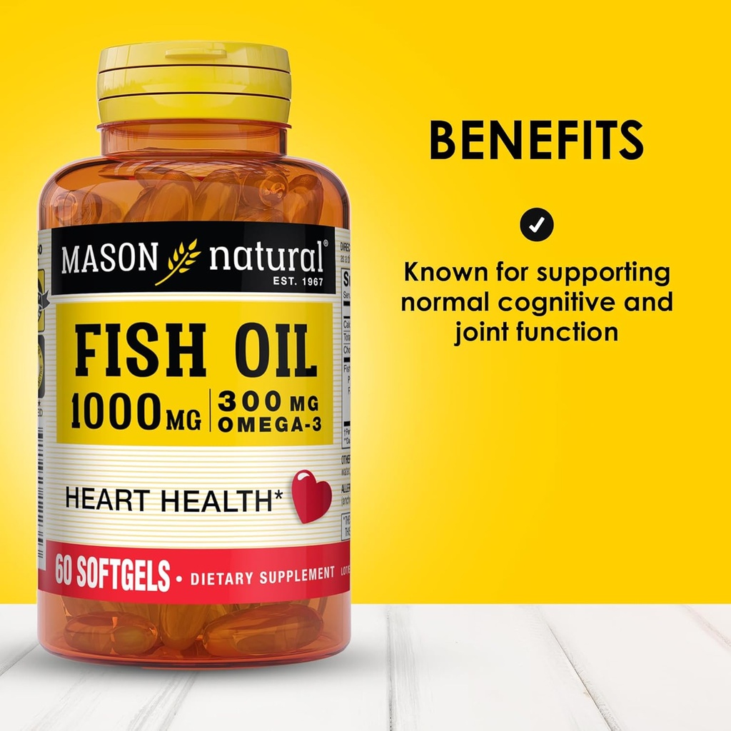 MASON NATURAL Omega,3 Fish Oil, 180,Day Supply, 1000mg with EPA and DHA for Joint Support, 60 Softgel Pills (3 Pack) 3
