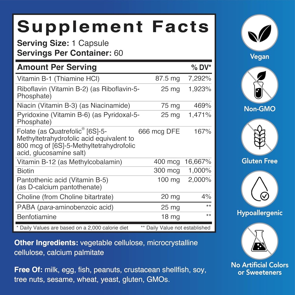 Patient One B-Complex | Supplement to Support Energy, and Heart and Brain Health* | Active Essentials with Quatrefolic | 60 Capsules 3