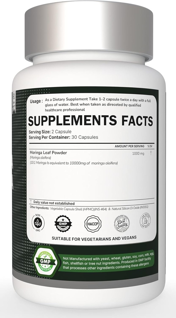 Organic Moringa Capsules | Green Moringa Leaf Supplement for Energy, Metabolism & Immune Support – 60 Capsules, Natural Superfood 3