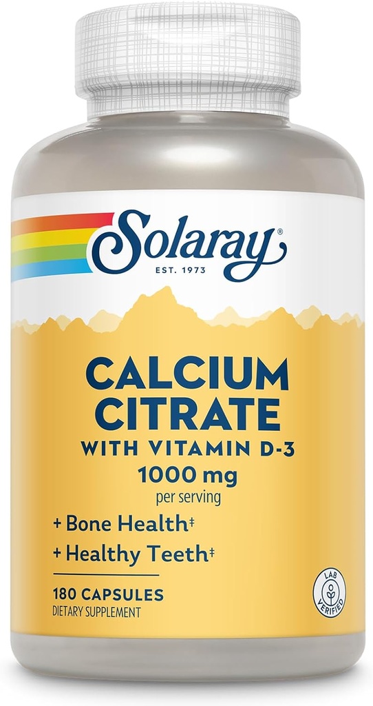 Solaray Calcium Citrate with Vitamin D3 1000mg - Bone Strength and Healthy Teeth Support - Gentle Digestion Formula - Lab Verified, 60-Day Guarantee - 30 Servings, 180 Capsules 2