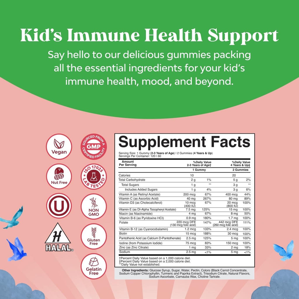 USDA Organic Kids Multivitamin Gummies - Multivitamin for Kids Immune Support with Vitamins A, C, D3, E, B6 & B12, Zinc & Iodine - Children's Vitamins Chewable Formula for Strong Health - 60 Count 4