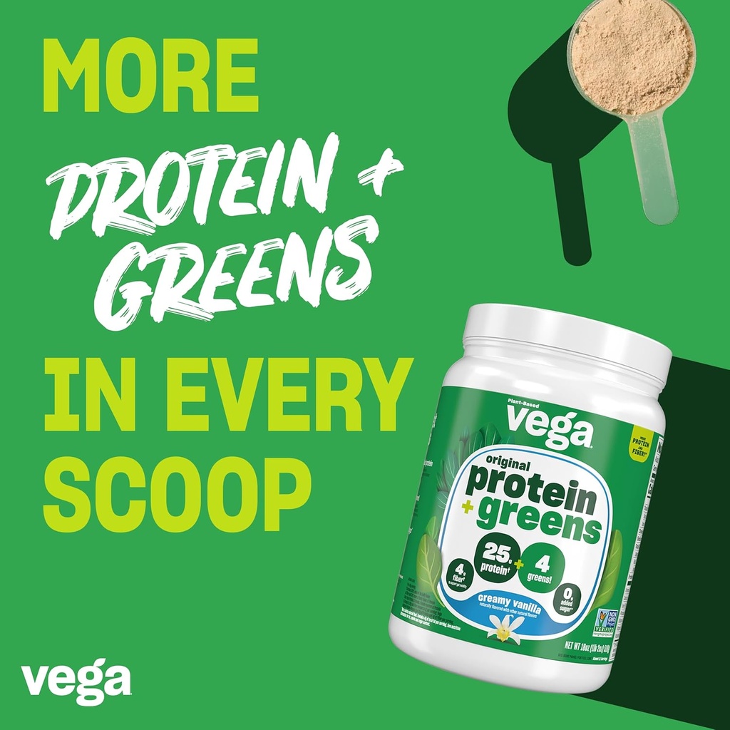 Vega Protein and Greens Protein Powder, Vanilla - 20g Plant Based Protein Plus Veggies, Vegan, Non GMO, Pea Protein for Women and Men, 21.7 Ounce (Packaging May Vary) 4