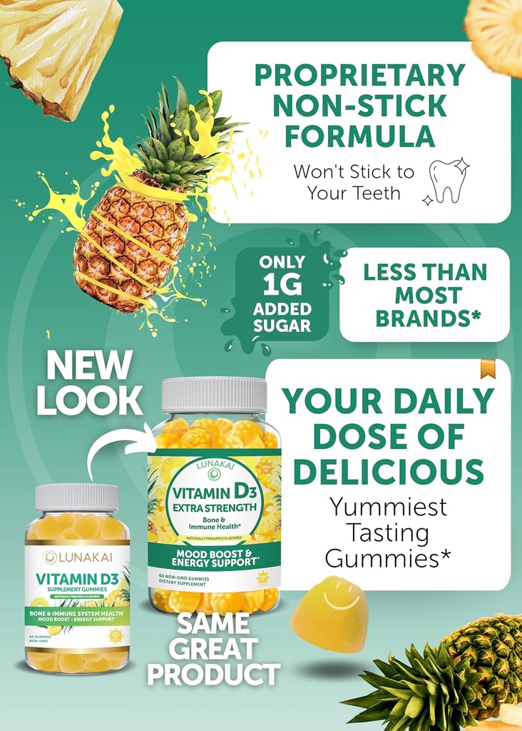 Lunakai Vitamin D3 and Vitamin B12 Gummies Bundle - Immunity, Bone and Mood Support VIT D3 2000IU Supplement - 3000mcg Methylcobalamin High Absorption Energy Gummy 4