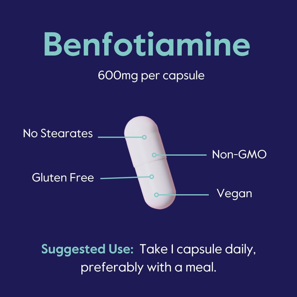 BESTVITE Ultra Benfotiamine 600mg per Capsule (60 Vegetarian Capsules) No Stearates - No Silicon Dioxide - Vegan - Non GMO - Gluten Free - Maximum Strength Benfotiamine 6