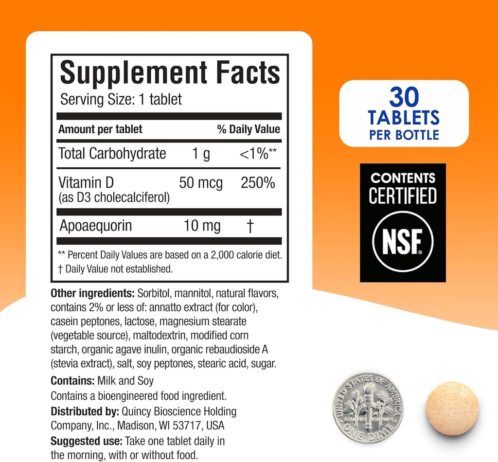 Prevagen Regular Strength Orange Chewables - 30 Tablets (1 Month Supply) | Formulated for Your Brain | 10mg of Apoaequorin Plus Vitamin D3 with 7-Day Pill Minder 6