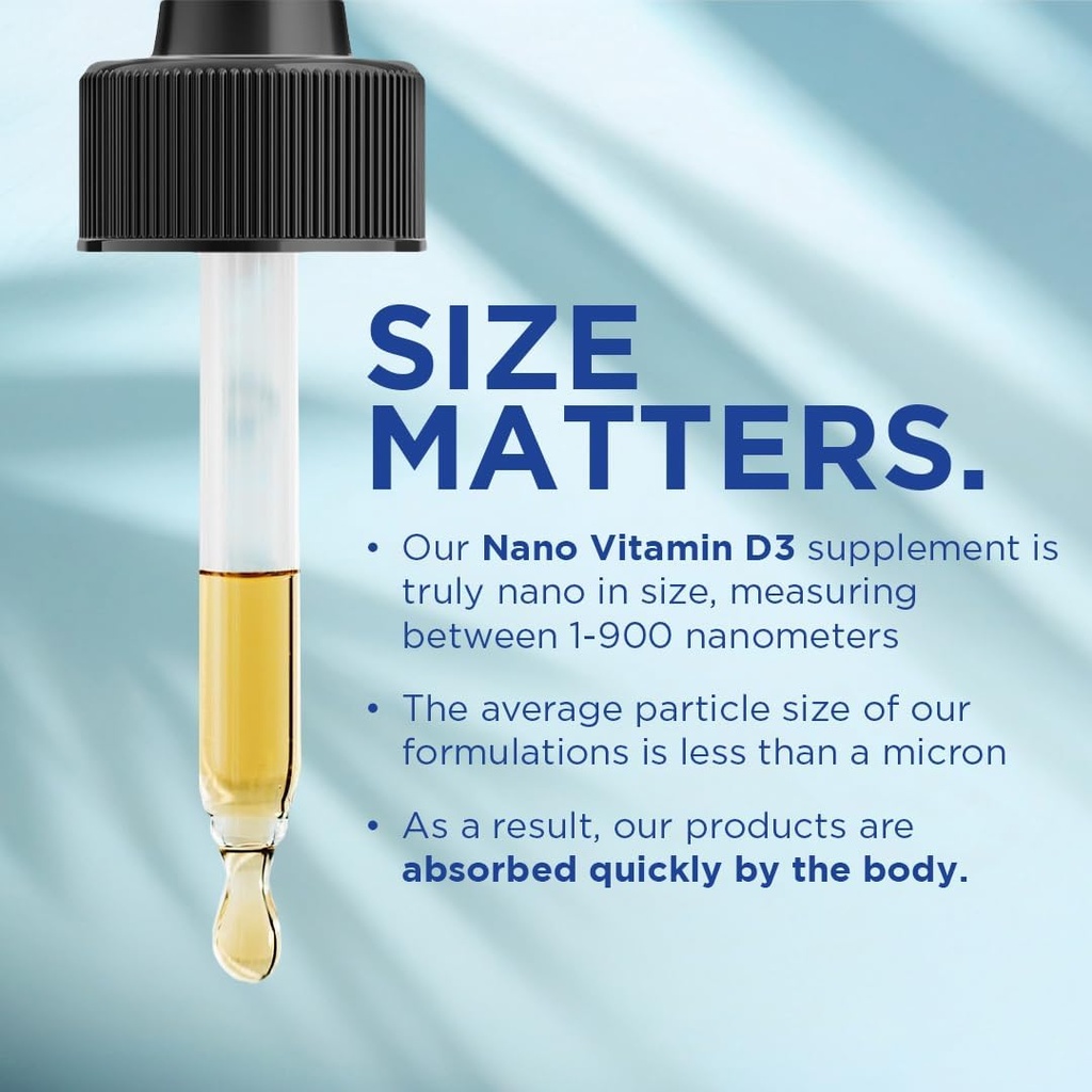 NANO VITAMIN D3 Nanosized liquid drops, RAPID ABSORPTION, 5000 IU potent formulation, Strengthens bone & muscle, supports healthy heart. 30 ml bottle, 1 month supply. 6