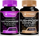 Nattokinase Supplement Capsules - 5000 FU - Enzymes from Pure Japanese Natto Extract | Organic Mushroom Supplement Capsules - 10000mg - 25 in 1 Mushroom Complex Capsules 2