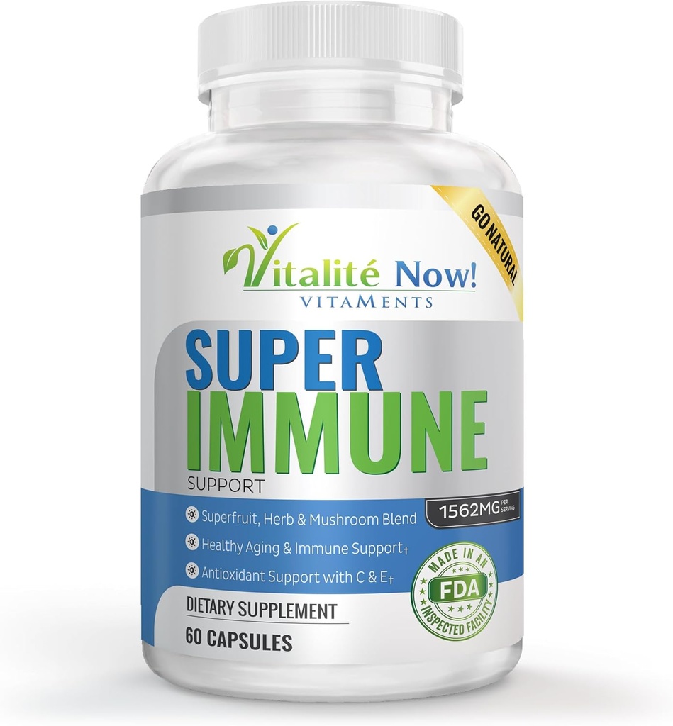 Super Wellness Immune Booster - Quercetin Immunity Support, 25 Vitamins, Herbs, Superfoods, Mushrooms - Vitamins C & E - Selenium - Turmeric - Immune Defense Supplement - 60 Capsules 2