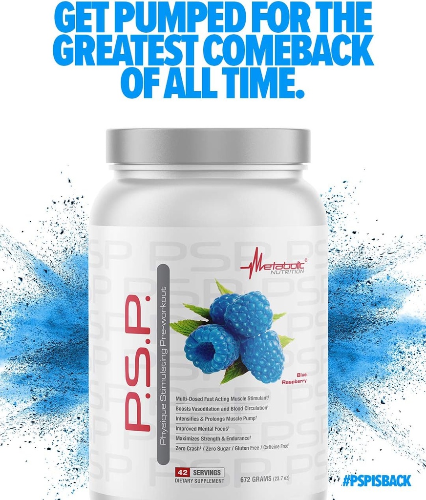 Metabolic Nutrition P.S.P. Physique Stimulating PreWorkout 672g Zero Sugar Caffeine Free (Blue Raspberry) 5