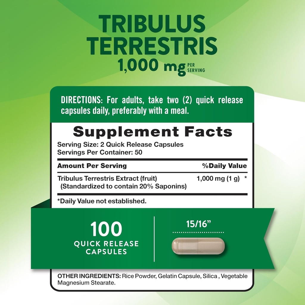 Nature's Truth Tribulus Terrestris for Men | 1000mg | Capsules | Non-GMO & Gluten Free Supplement 3