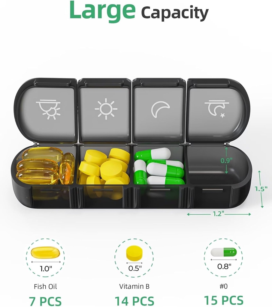 PULIV Weekly Pill Organizer 4 Times a Day with a Business Stylish Bag, Portable Pill Box 7 Day with 28 Compartments for Men, Removable Pill Sorters to Store Vitamin, Medication, Fish Oil, Supplements 4
