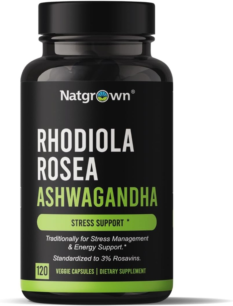Natgrown Rhodiola Rosea with Ashwagandha Root Extract Capsules - Standardized to 3% Rosavins and 1% Salidroside - 120 Count 2