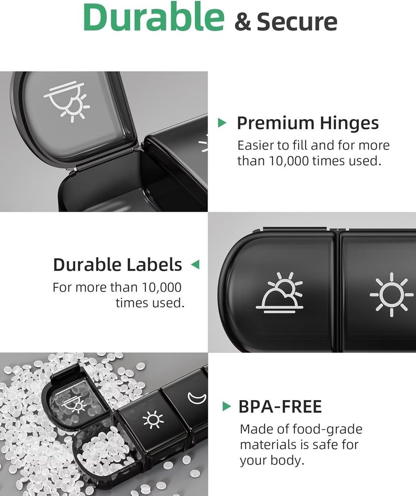 PULIV Weekly Pill Organizer 4 Times a Day with a Business Stylish Bag, Portable Pill Box 7 Day with 28 Compartments for Men, Removable Pill Sorters to Store Vitamin, Medication, Fish Oil, Supplements 5