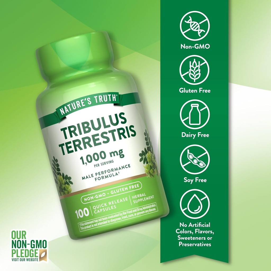 Nature's Truth Tribulus Terrestris for Men | 1000mg | Capsules | Non-GMO & Gluten Free Supplement 4