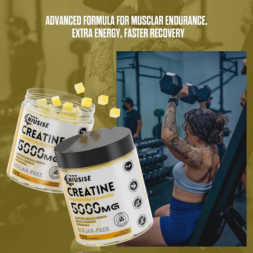 Creatine Monohydrate Gummies, 120 Creatine Sugar Free Gummies with 1000 mg Magnesium Complex and L-Threonate for Men & Women, Energy Support 1 Pack 6