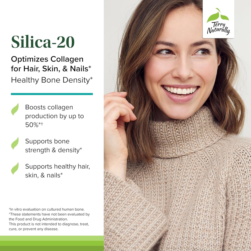 Terry Naturally Silica-20 - Support Hair Growth & Nail Strength - Collagen Supplement to Aid Bone Density & Strength - Skincare Supplement to Support Skin, Nail & Bone Health - 90 Tablets 4