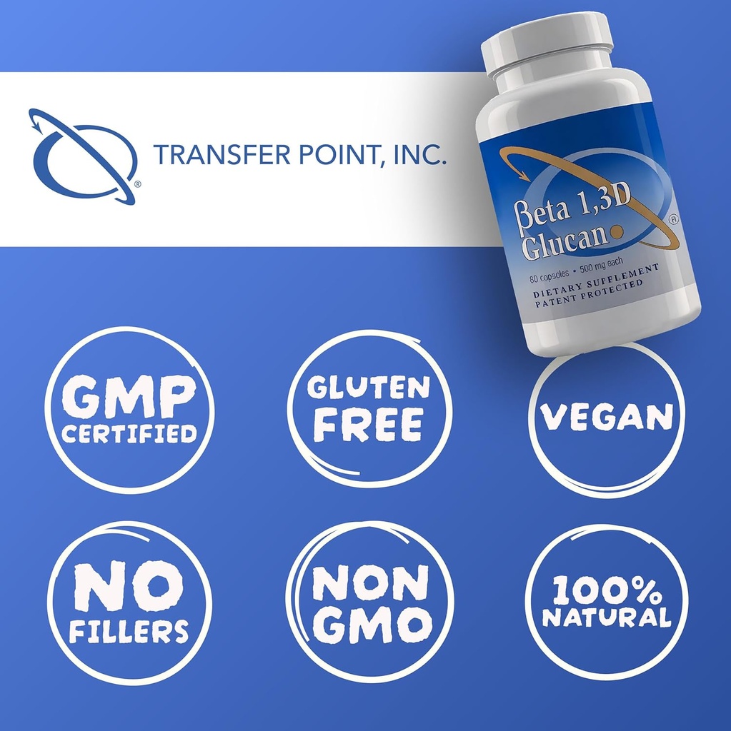 Transfer Point Immune Support Supplement Highly Purified Beta 1,3D Glucan (Pack of 3-500 mg b-glucan Fiber per Capsule) 5