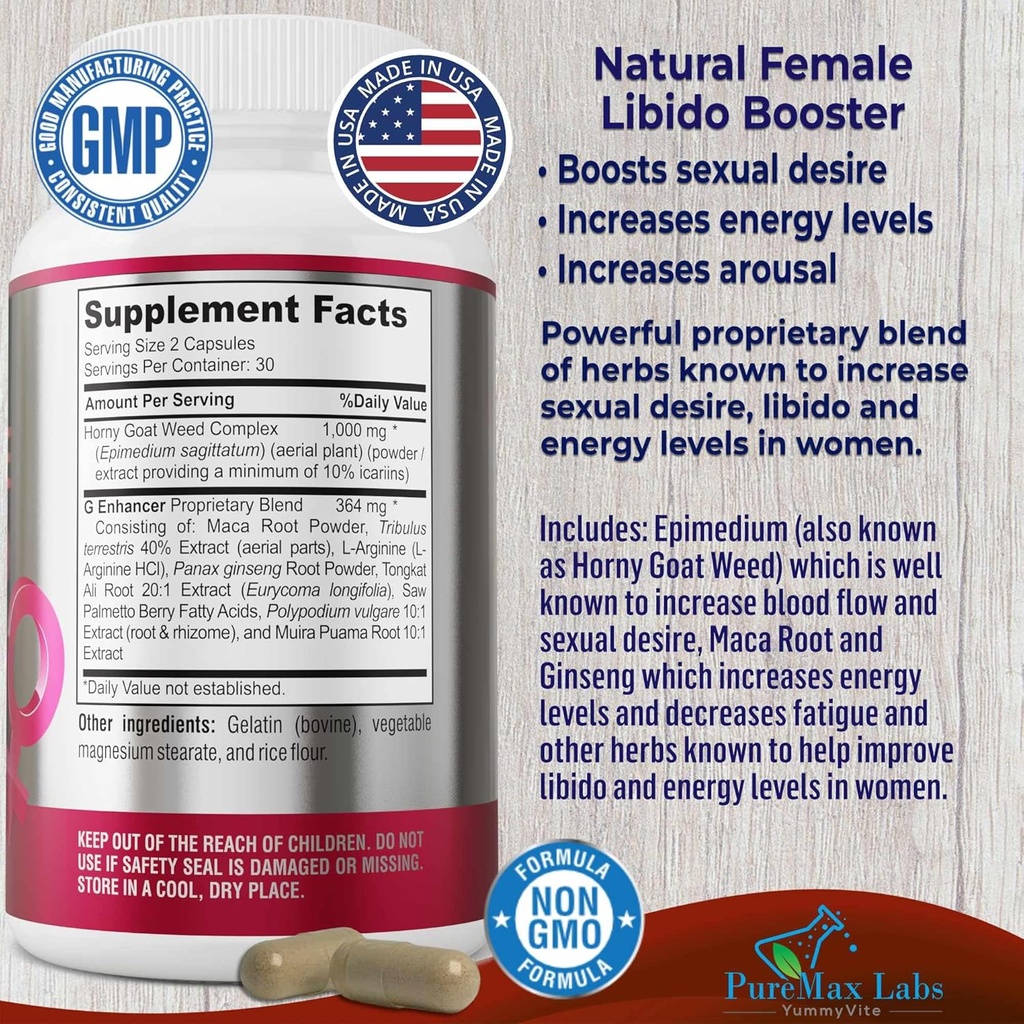 Female Libido Formula, Advanced Virility Supplement for Women with Epimedium Horny Goat Weed, Maca, Tribulus, Ginseng for Desire, Energy, Non-GMO, 60 Capsules 3