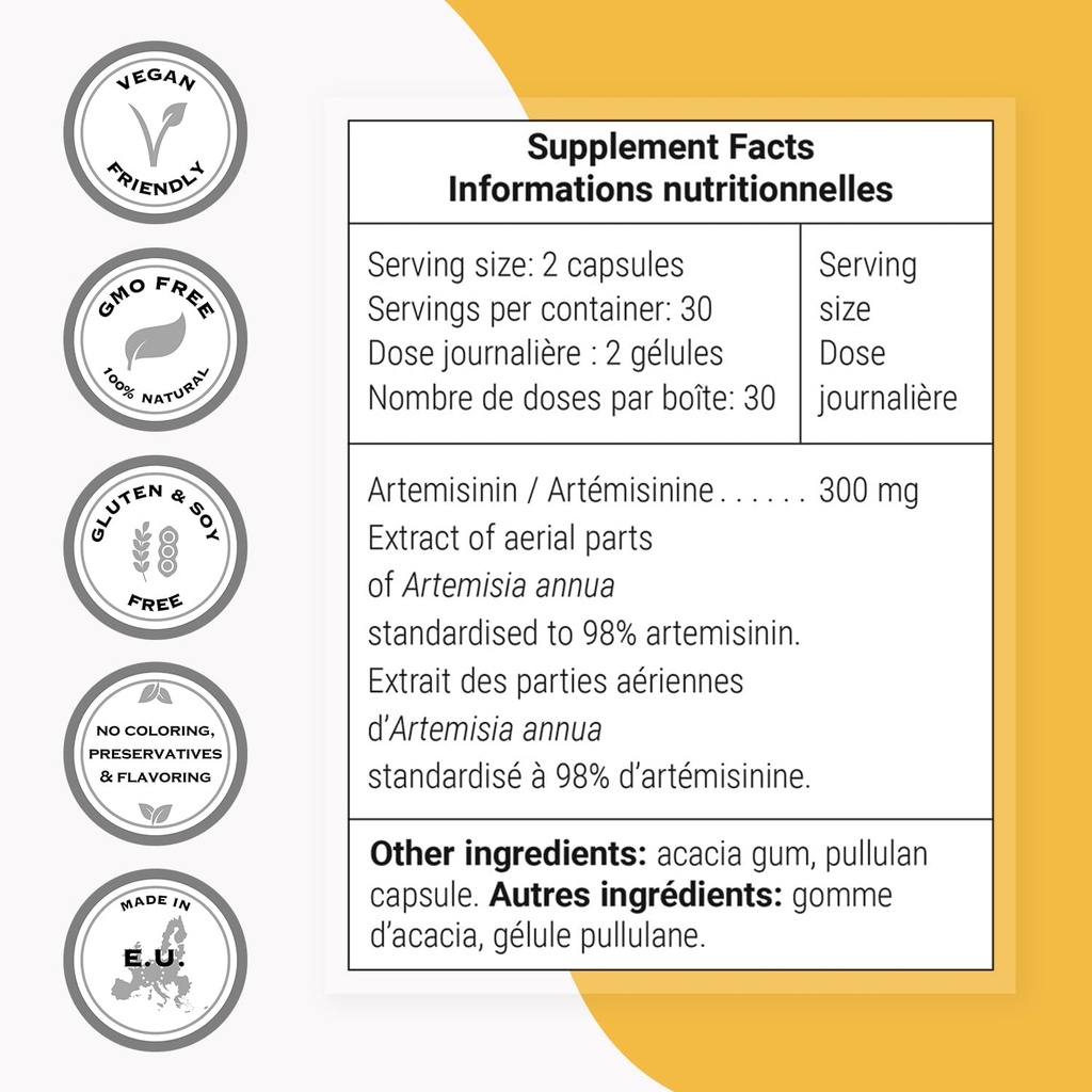 Supersmart - Artemisinin 300 mg Per Day - Artemisia Annua Standardized to 98% Artemisinin - Boost Immune System | Non-GMO & Gluten Free - 60 Vegetarian Capsules 5