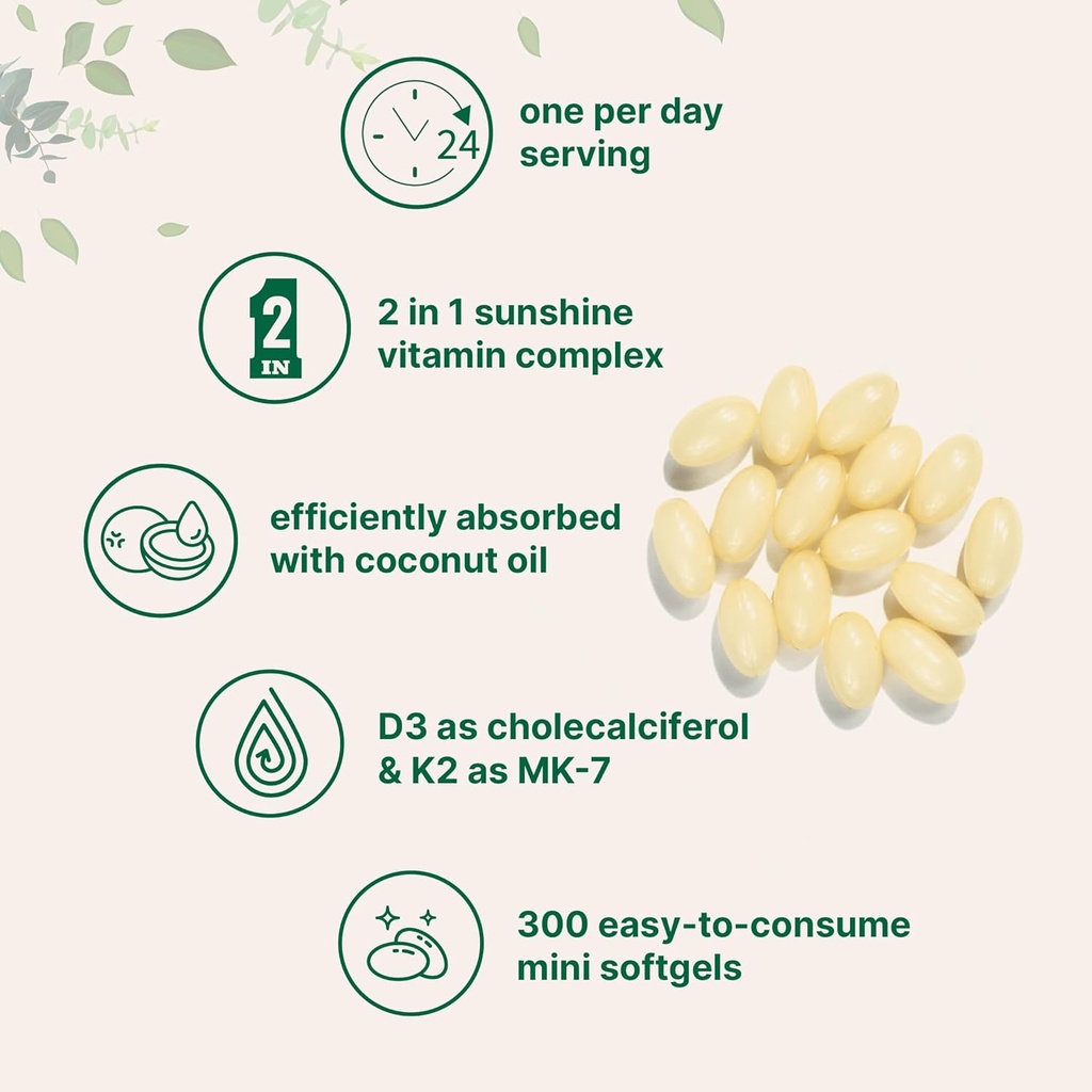 Micro Ingredients Vitamin D3 2,000 IU + K2 MK-7 50 mcg, 300 Softgels | Virgin Coconut Oil | 2-in-1 Bone, Immune & Heart Support | Easy to Swallow, Non-GMO 5