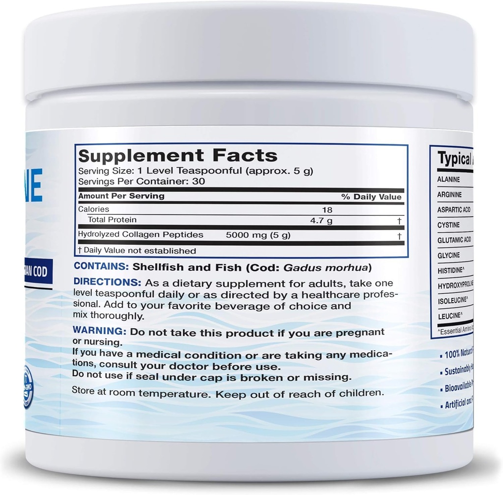 Bronson Marine Collagen Peptides Hydrolyzed Protein Powder 100% Wild Caught Nordic Cod Vitamin C Powder Pure Ascorbic Acid Soluble Fine Non GMO Crystals 5