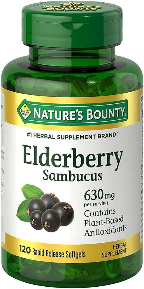 Nature's Bounty Sambucus Elderberry Herbal Supplement, Rapid Release Softgels, 630 mg per Serving, 120 Count 2