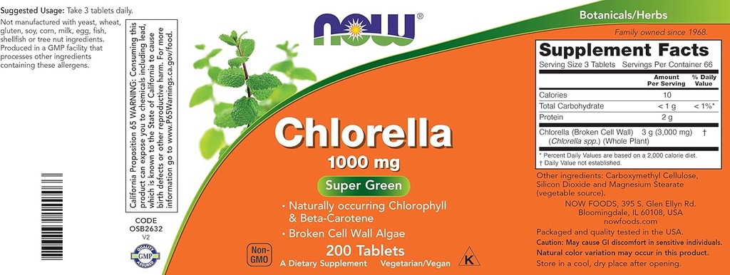 Now Chlorella 1000mg Tablets - 200 Count (Pack of 2) - Natural Occurring Chlorophyll, Beta-Carotene - Non-GMO, Vegan - Green Super Food Supplement for Women and Men 6