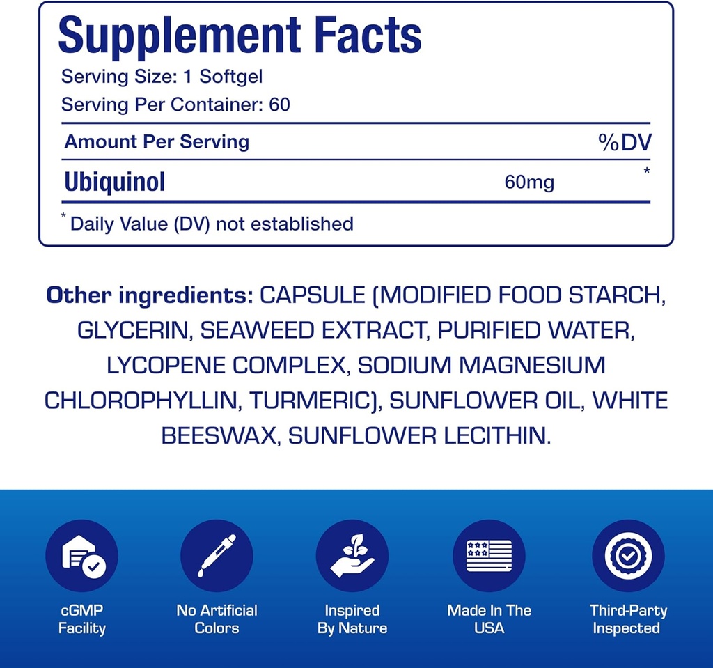 Ultra Absorption Ubiquinol CoQ10 Supplement - Coenzyme Q10 Supplement for Heart Immune Energy Cellular & Brain Support - Vegetarian Non-GMO & Made in The USA in cGMP Facilities - 60 Servings 5