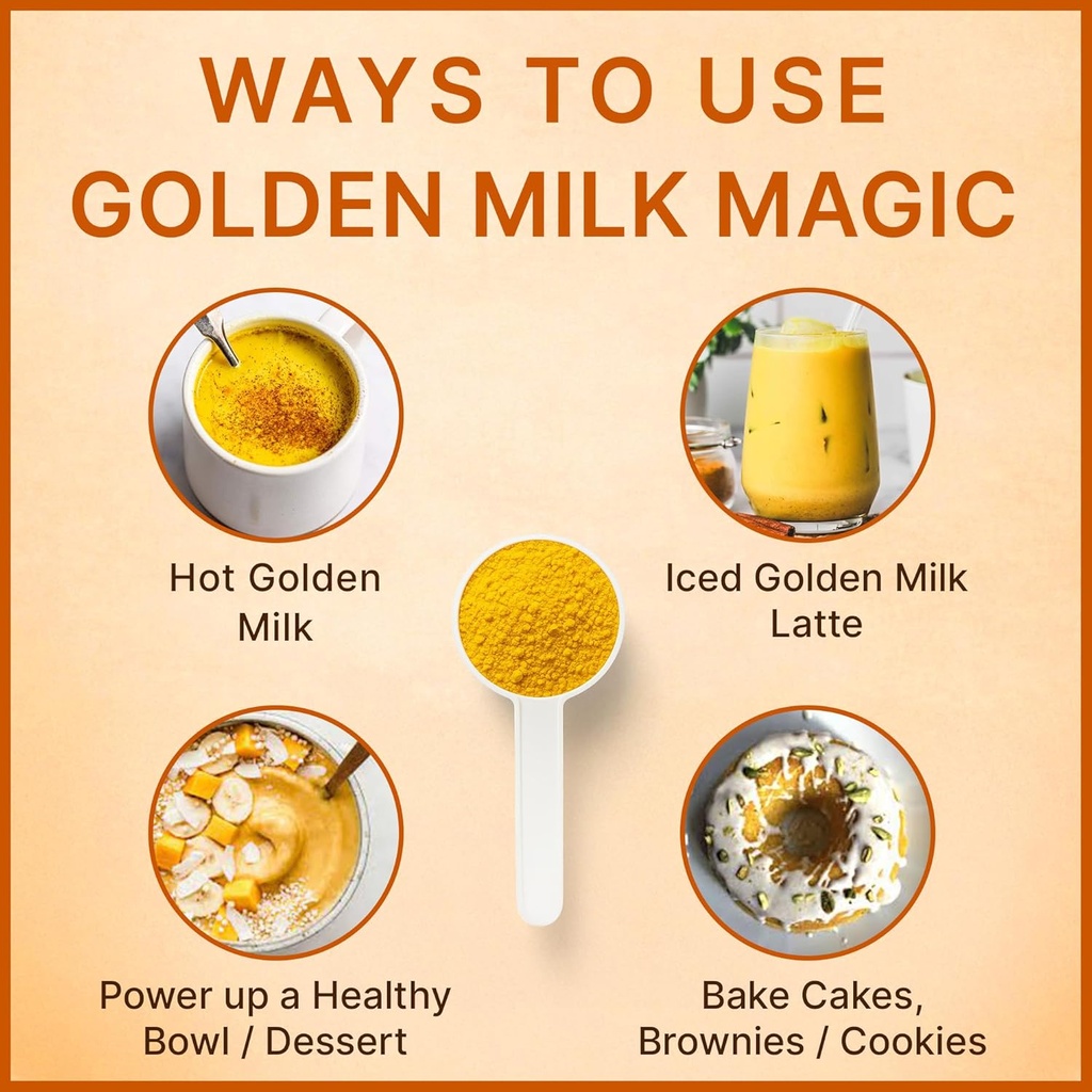 Golden Milk Magic (50 Servings) | Superfood 5 Mushroom Blend for Sleep, Relaxation, Relief | Turmeric, Ashwaghanda, Valerian, Chamomile + 5 Mushroom Blend | Smoothie, Hot Beverage 6