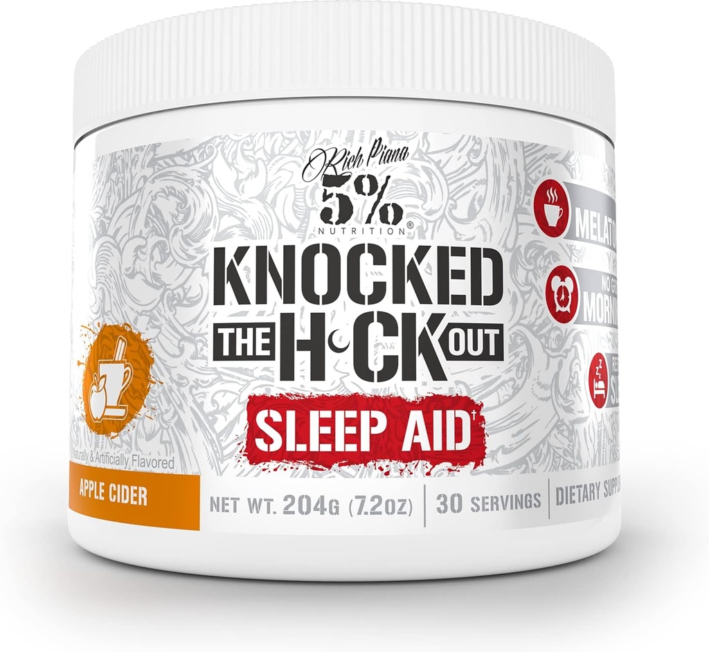 5% Nutrition Rich Piana Knocked Out Natural Sleep Aid | Post-Workout Recovery & Deep Sleep Supplement | GABA, Melatonin, Chamomile, Tyrosine, 5-HTP, & More | 7.2 oz, 30 Servings (Apple Cider) 2
