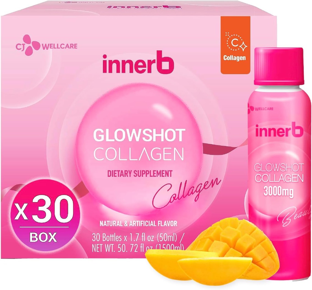CJwellcare Innerb Glowshot Collagen (50.7 fl oz, 30 Servings) - Marine Liquid Collagen for Women, 3,000mg Collagen Peptides, Collagen Shots for High Absorption, Hair, Skin & Nails Supplement 2