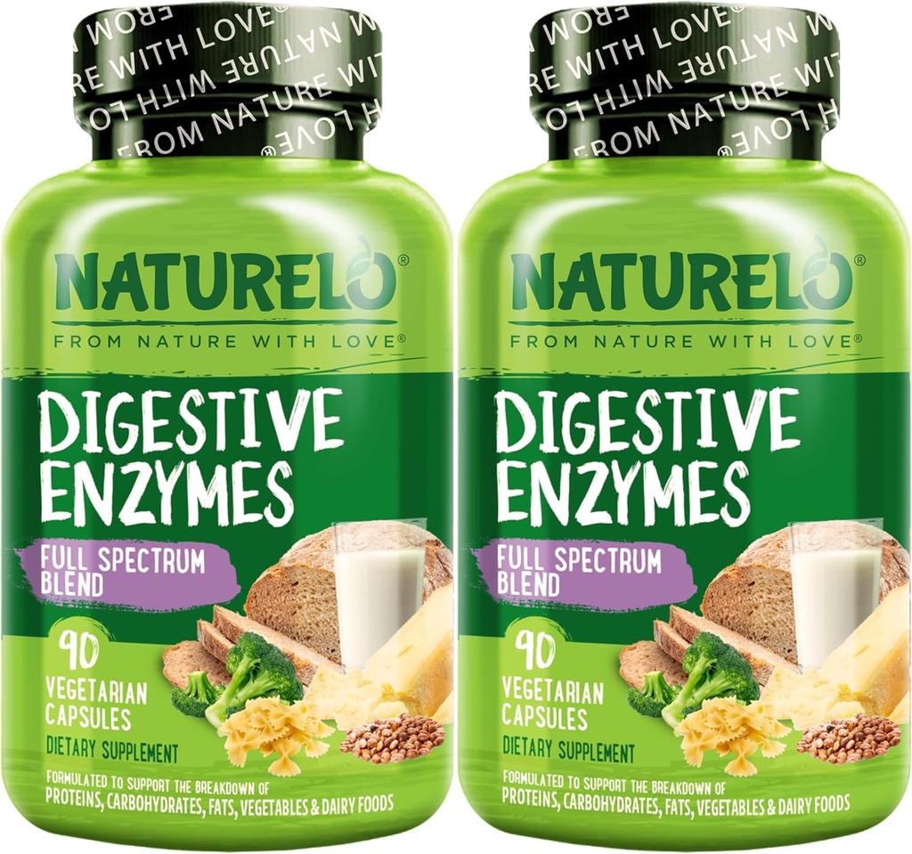 NATURELO Digestive Enzymes - Full Spectrum Support with a Broad Blend of 15 Enzymes Plus Ginger - 90 Vegan Capsules (Pack of 2) 2