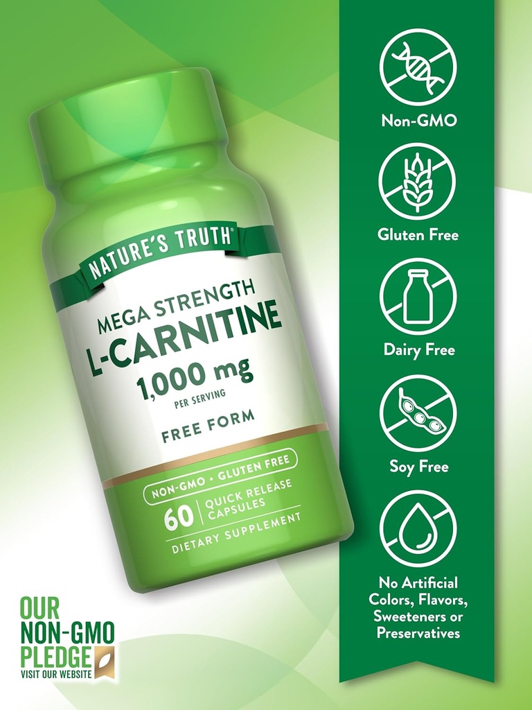 Nature's Truth L-Carnitine 1000mg | 60 Capsules | Mega Strength | Free Form | Non-GMO & Gluten Free Supplement 4