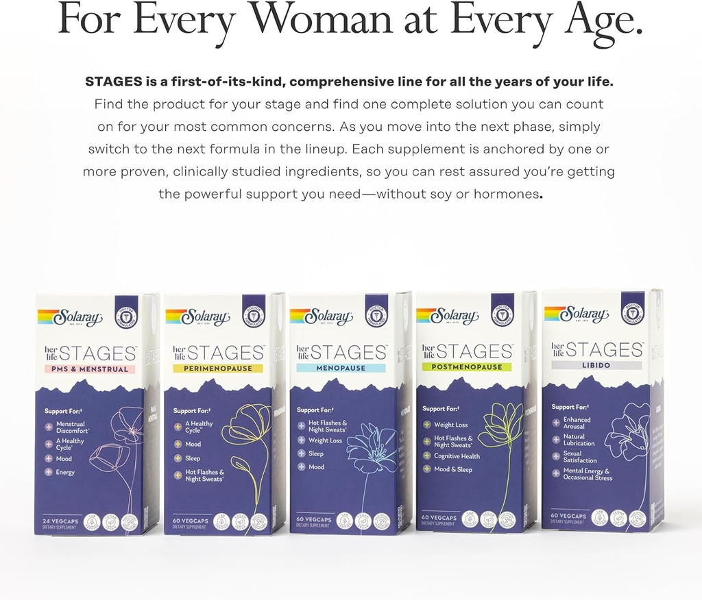 SOLARAY Perimenopause and Libido her Life Stages Bundle - Hot Flashes and Menopause Plus Natural Lubrication and Libido Support for Women - Made Without Hormones - 30 Servings 6