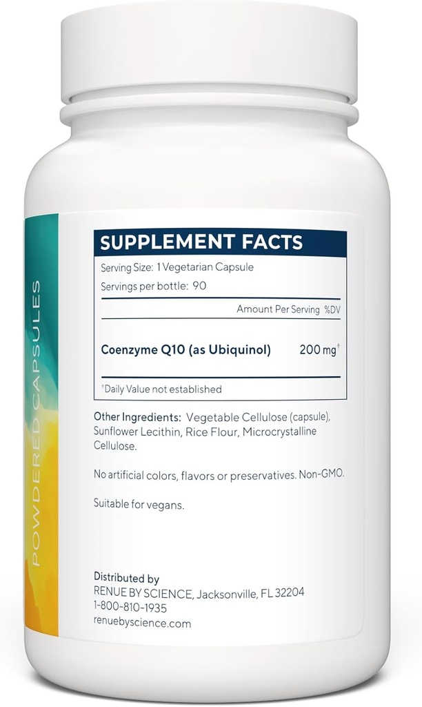 Renue By Science CoQ10 - Coenzyme Q10 as Ubiquinol CoQ10 | High Strength Liposomal CoQ10 200mg Supplement | 90 Co Q10 Capsules | Non-GMO & Allergen Free | Made in The USA Third-Party Tested 3