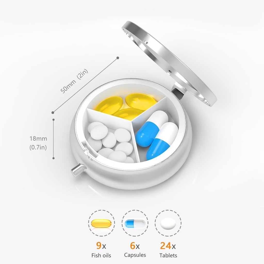 Pill Box 3 Compartment,Small Pill Case for Purse or Pocket,Cute Medicine Organizer,Portable Pill Container Holder to Hold Vitamins, Medication, Fish Oil and Supplements，Unique Design Gifts 4