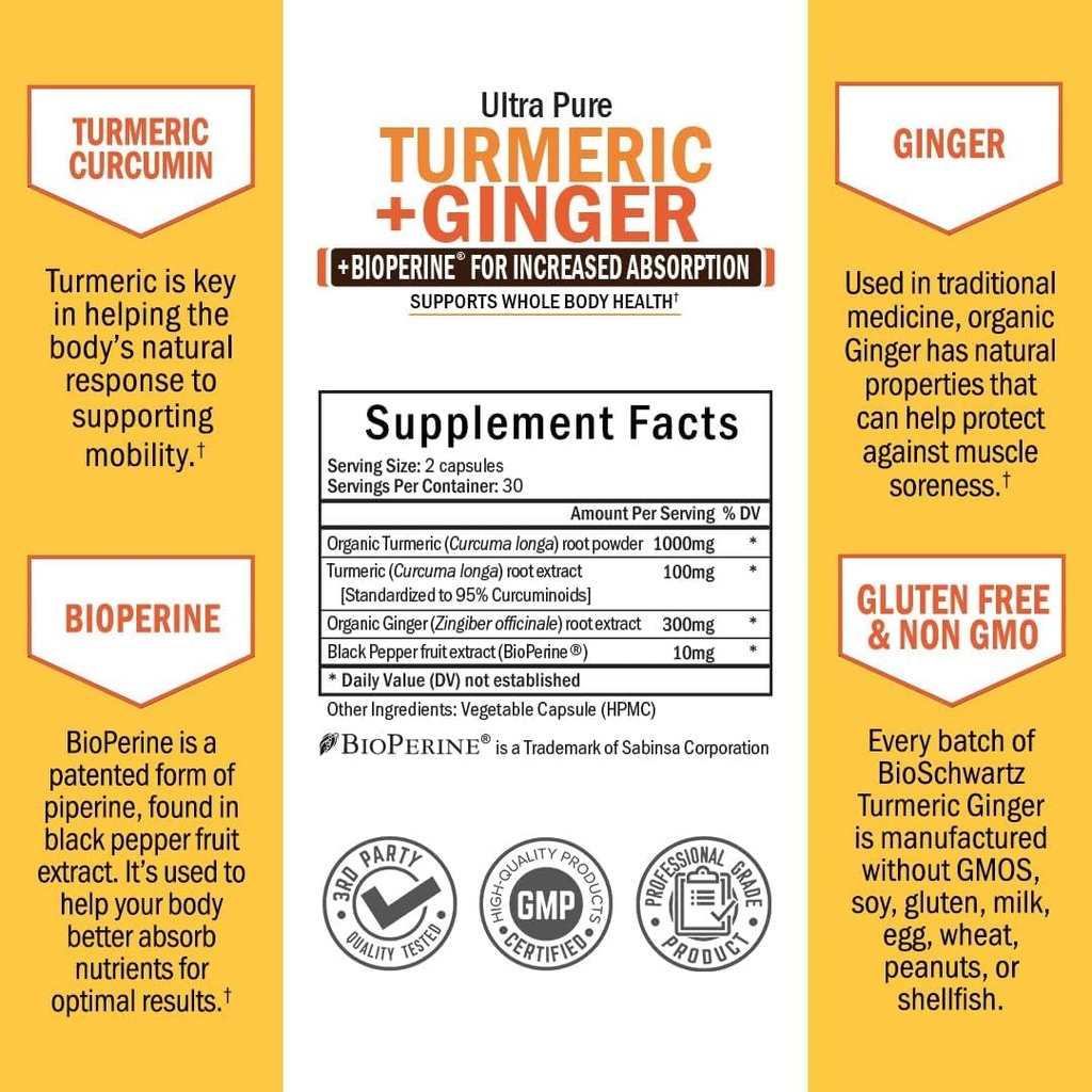 Organic Turmeric Curcumin and Ginger Supplement (1 Month Supply) Plus 65 Billion CFU Daily Probiotic Supplement (1 Month Supply) 4